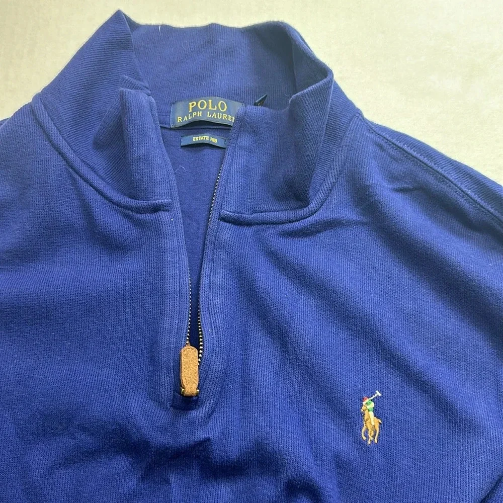 Polo Ralph Lauren Men's XL Estate Rib 1/4 Zip Long Sleeve Pullover Blue READ‎